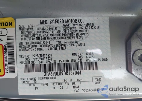 2013 Ford Fusion Hybrid Se из США, поврежденный, VIN 3FA6P0LU9DR187044